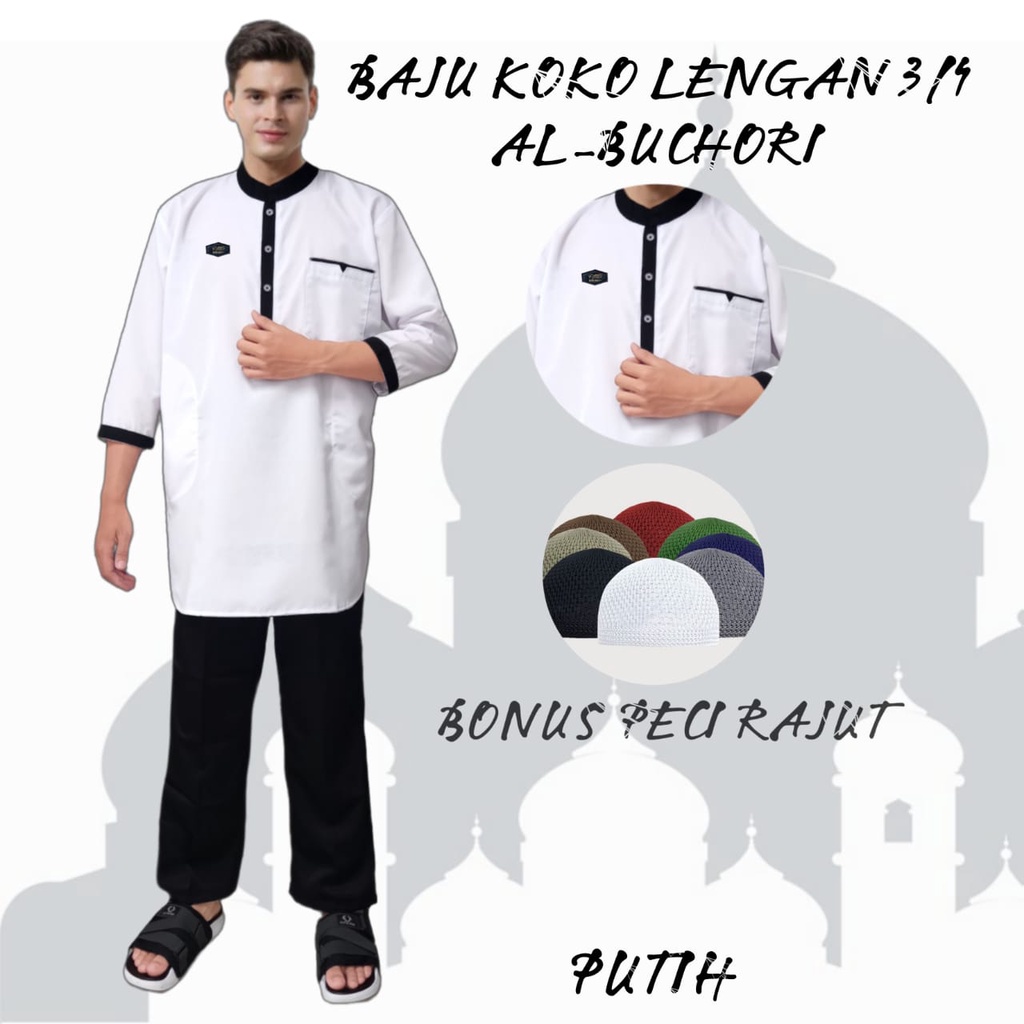 Baju koko pria original lengan 3/4 terlaris/AL-BUCHORI/koko kurta pakistan terlaris/kemko terbaru