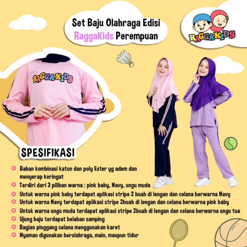 setelan baju olahraga dan celana Raggakids OR Baju Olahraga Anak Perempuan Set Navy