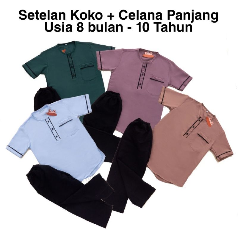 Setelan Anak Baju Koko Celana Panjang Set Sarkoci Kemeja Kurta Polos Kain Katun Laki Cowok Newborn Baby Bayi TK SD Sekolah Pesantren Madrasah Muslim Islam Umur Usia 0 1 2 3 4 5 6 7 8 9 Tahun 10 11 12 18 24 Bulan Warna Biru Coklat Hijau Remaja Kokohh