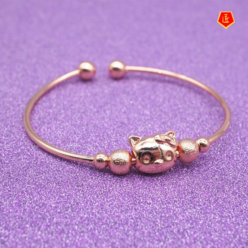 [Ready Stock]Cute Comic Cat Rose Gold Silver Bracelet