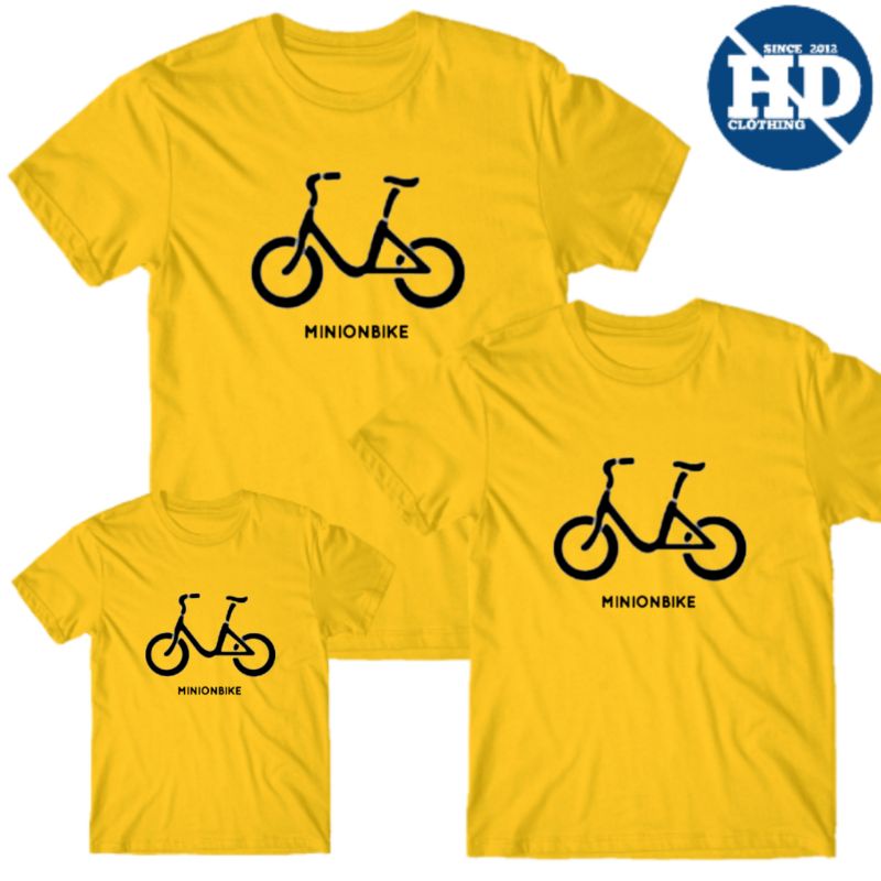 KAOS ANAK DSN DEWASA MOTIF MINION BIKE COTTON COMBAD COUPLE FAMILY