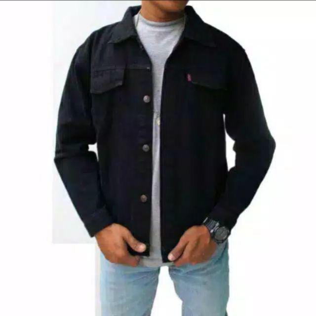 JAKET JEANS SANWASH PRIA JAKET  JEANS SNOW BLACK JAKET PRIA JAKET JEANS DENIM JAKET JEANS COUPLE  JAKET JEANS COD-Hitam