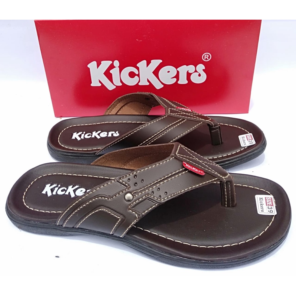 Sandal pria jepit kickers kulit sintetis casual original kasual slide dewasa cowok terbaru murah keren kekinian berkualitas gratis ongkir COD