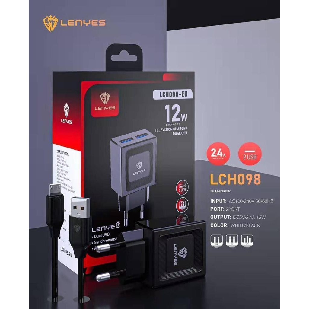 TRAVEL Charger Lenyes Original Lenyes LCH-098 2 USB - Charger Lenyes 12w