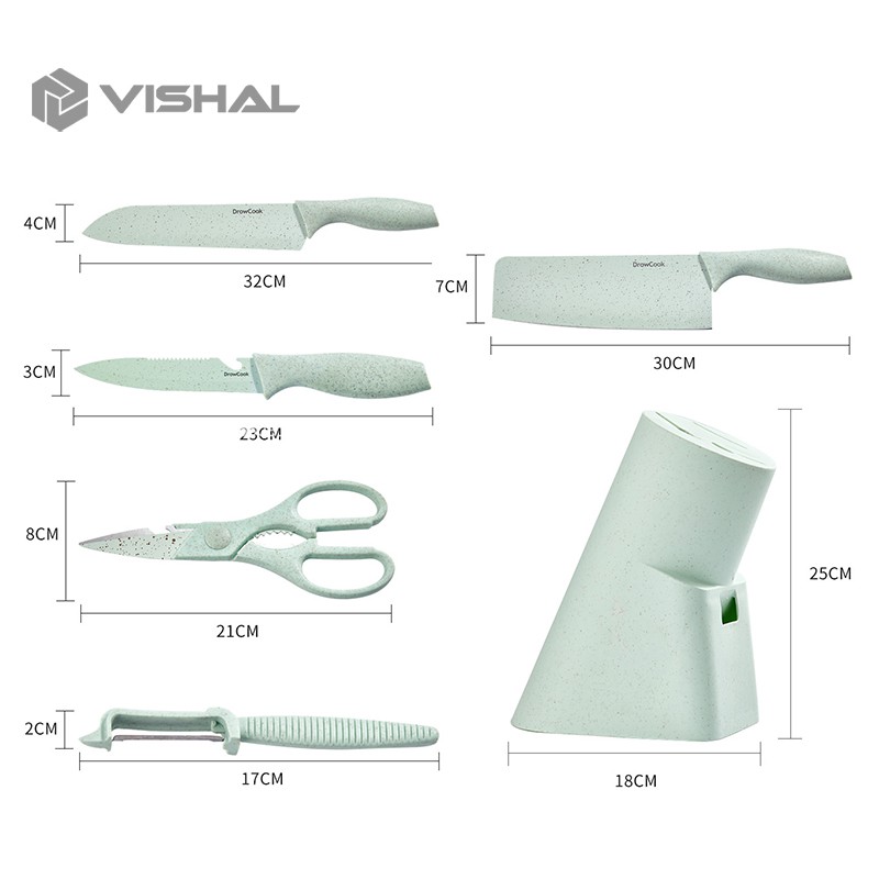 VISHAL 6 in 1 Kitchen Knife Set / Talenan Pisau Tatakan Pengupas Gunting Dapur Set ​VS-1814