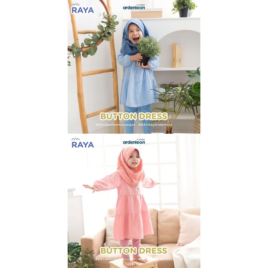 ARDEN LEON Kids Button Dress Raya Dress Lebaran Anak Baju Muslim Anak Perempuan Seragam Muslim Keluarga Series (M-5L) CBKS