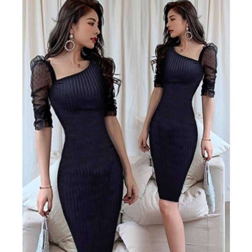 Black 사랗 Baju Dress Wanita Cewe Lengan Pendek Polos Elegant Pesta Pernikahan Kondangan Nereja Natal