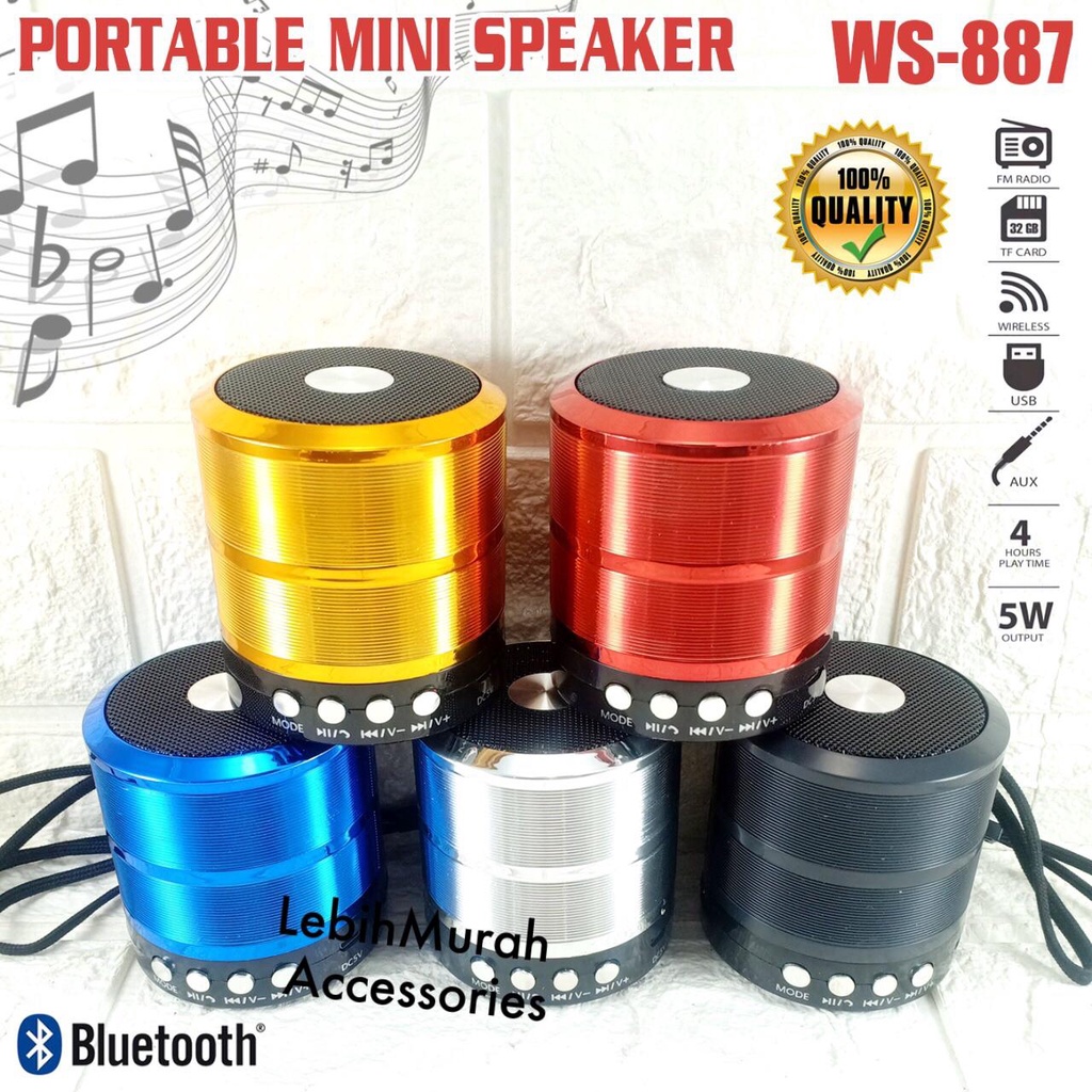 Speaker Bluetooth Music Box Motif Chorme Type WS887 Speaker Wireless Stereo WS 887 Speaker Mini Speaker Aktif