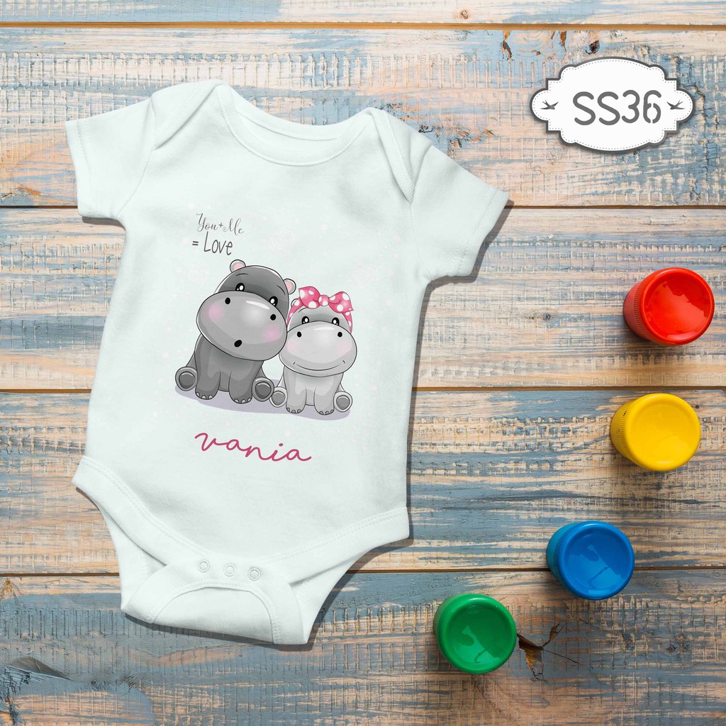 Jumper Baby Girl boy newborn Cute Hippopotamus Cartoon Kids Series Custom name nama bebas