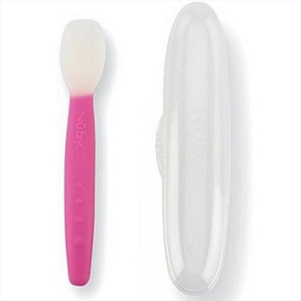 NUBY 124655 Garden Fresh Silicone Spoon with Case Pink Sendok