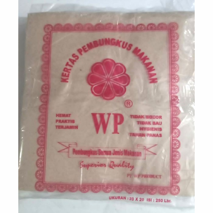 

KERTAS BUNGKUS NASI COKLAT, kertas minyak WP MERAH 20x20 (250 lbr)