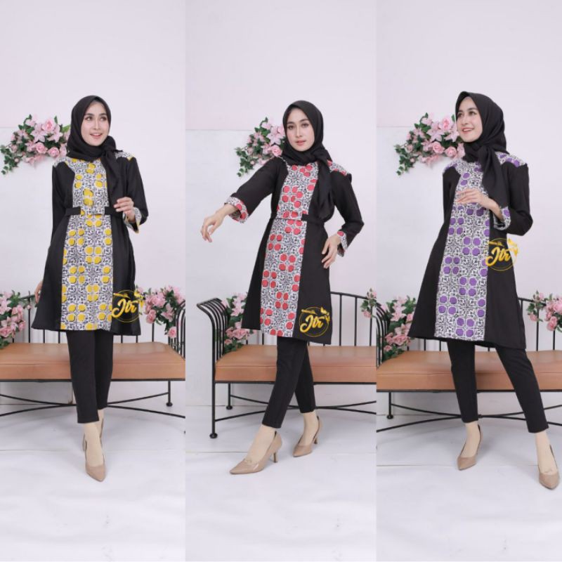 BAJU ATASAN WANITA TUNIK BATIK PREMIUM / TUNIK BATIK BUSUI KANTOR KOMBINASI TERBARU TUNIK MURAH