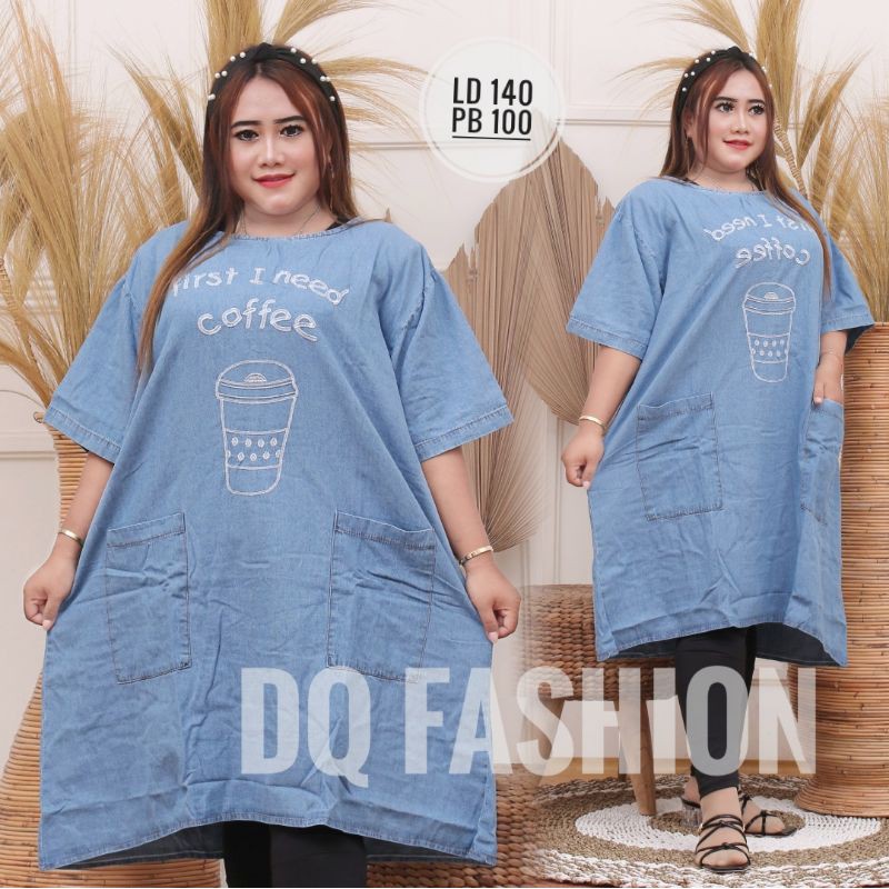 DRESS JUMBO LD 140 ALEXA DRESS MATT JEANS WASH DRESS SUPER JUMBO ATASAN WANITA JEANS OVERSIZE