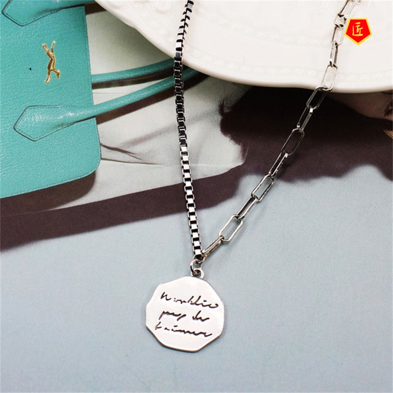 [Ready Stock]Women's Korean-Style S925 Silver Retro Alphabet round Necklace