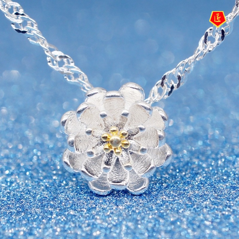 [Ready Stock]Korean Style Sweet Lotus Silver Pendant Temperament Trend