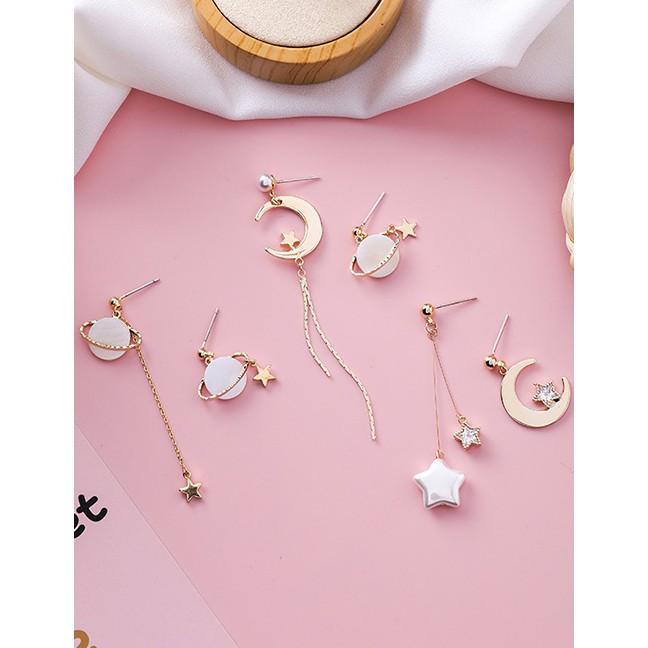 LRC Anting Tusuk Fashion Asymmetrical 925 Silver Needle Pearl Shell Earrings F56847