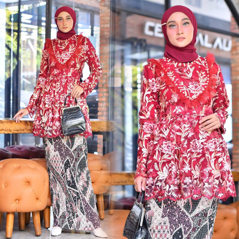 Kebaya Tunik Zahra Mutiara Payet ST / Kebaya Wisuda / Kebaya Seragam Nikah / Kebaya Brukat Payet Modern / Kebaya Lesty