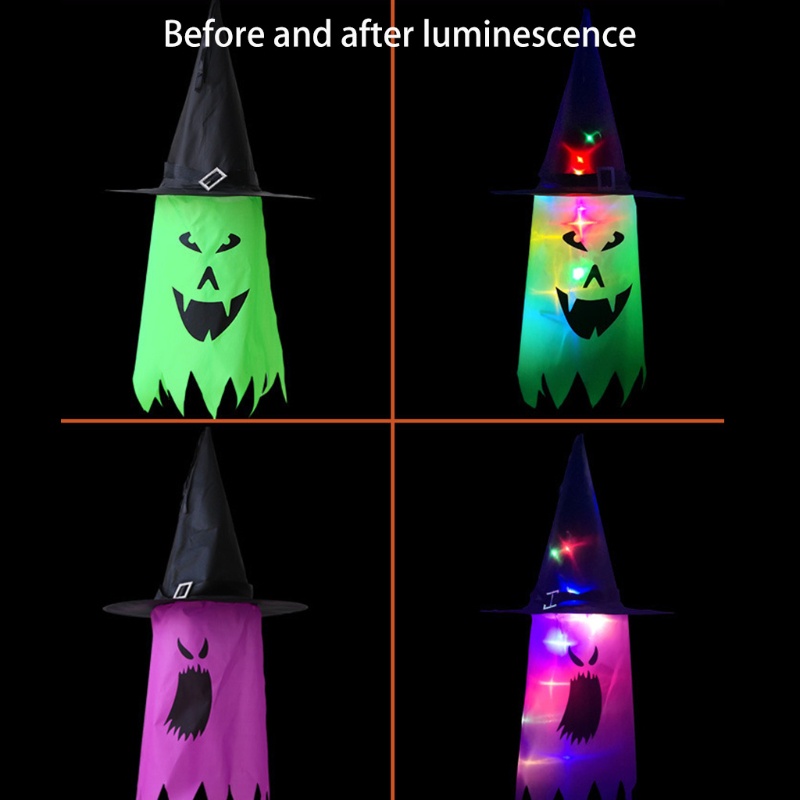 Topi Penyihir Dengan Lampu Glowing Untuk Dekorasi Halloween