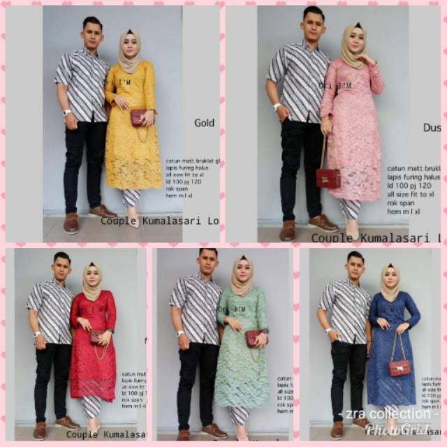 Couple kumalasari hem size M L XL matt brokat gliter LD 100 p 120 rok katun batik Pekalongan