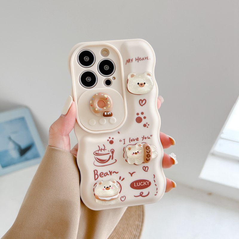 Soft Case Pelindung Kamera Motif Boneka Roti Donat Beruang Untuk IPhone 11 12 13 14 Pro Max