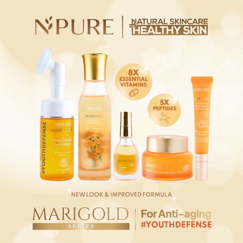 NPURE Marigold Youth Defense SERIES | Toner | Serum | Facewash | Moisturizer | Eye Cream ANTI AGING