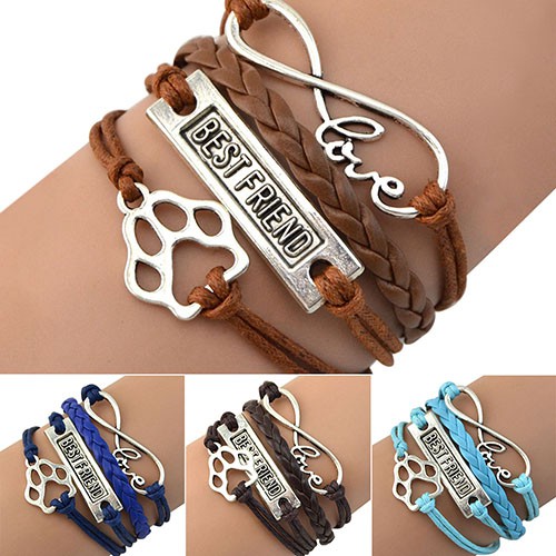 Gelang Tangan Tali Motif Telapak Kaki Infinity Bahan Alloy Gaya Vintage Untuk Wanitapesta