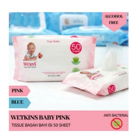 BELI 1 GRATIS 1 TISSUE BASAH BABY WETKINS TISU BASAH BAYI SUPER LEMBUT ISI 50 SHEETS