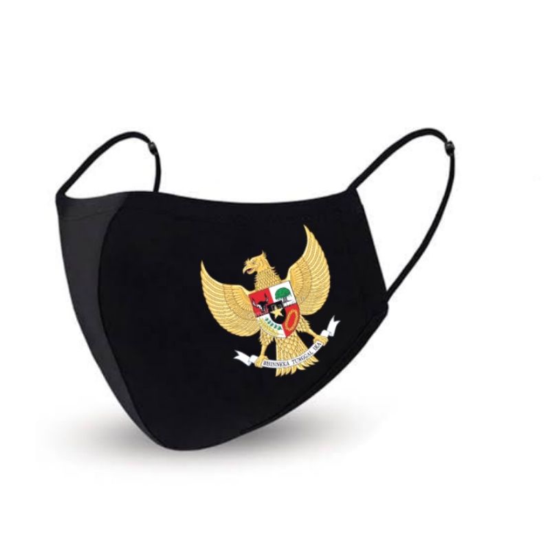 Masker GARUDA PANCASILA / Masker hitam 3PLY/ masker kain 3 lapis 3 ply headloop earloop masker KN95