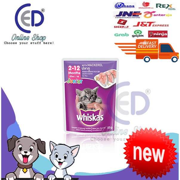 MAKANAN KUCING WHISKAS POUCH JUNIOR MACKEREL 85GR