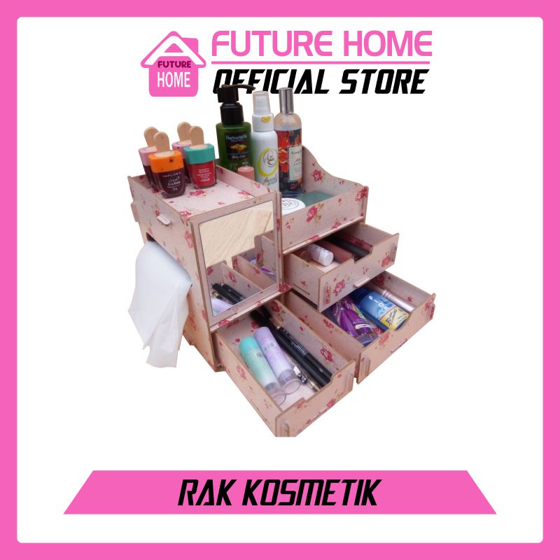 Rak Kosmetik Bahan Kayu Cermin Cosmetic Storage rak serbaguna hemat tempat