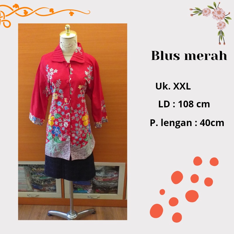 Blus Merah Motif Bunga