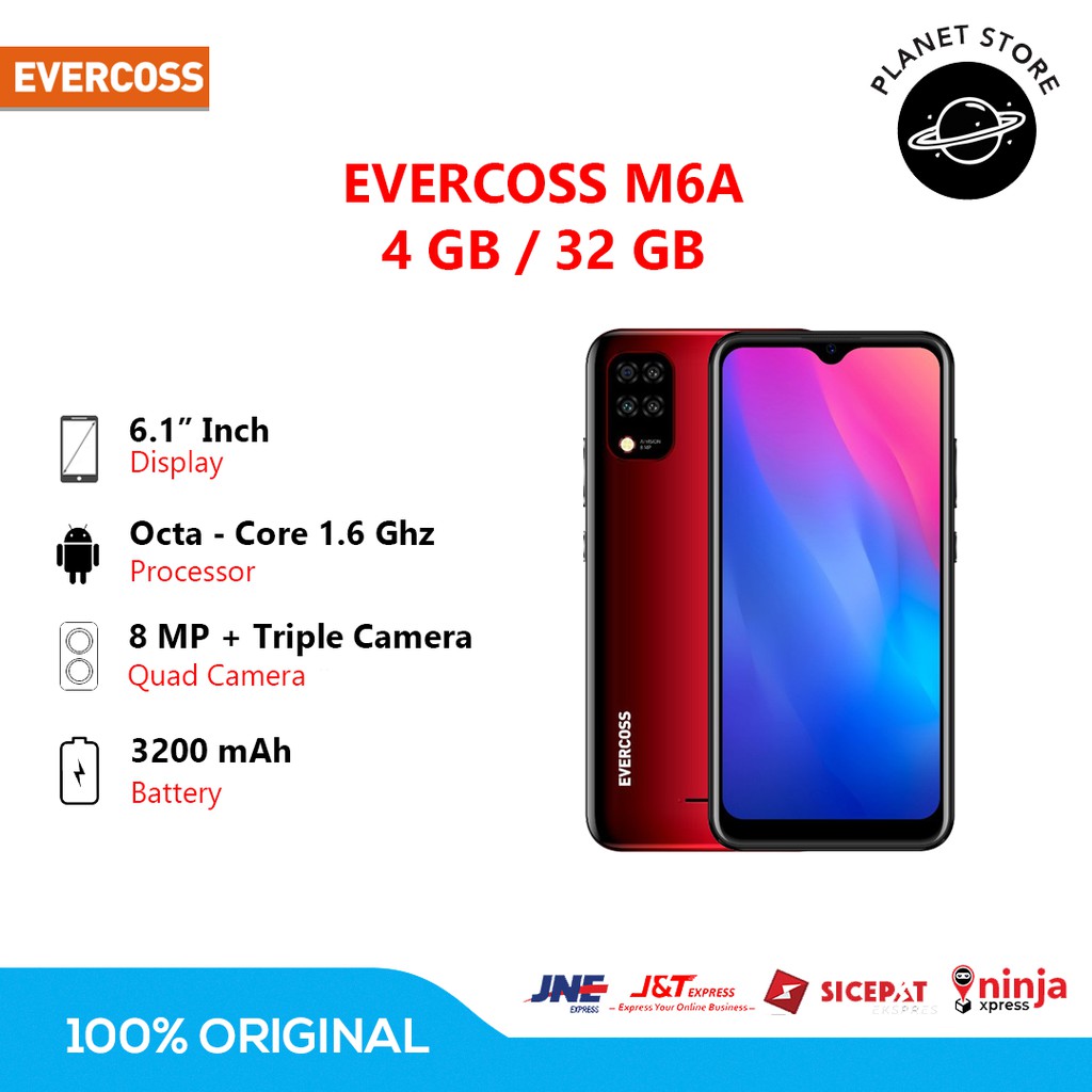 EVERCOSS M6A HP TERBARU RAM 4/32gb ANDROID 10 TRIPLE CAMERA FACE UNLOCK GARANSI RESMI