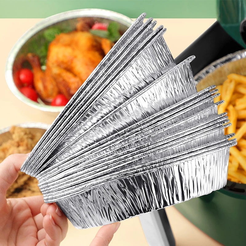 10 Pcs Piring Kertas Aluminum Foil Sekali Pakai Bentuk Bulat Tahan Minyak Untuk Piknik