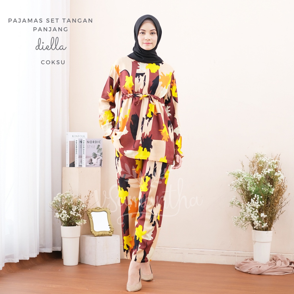 vSamantha - Pajamas Set / Piyama Set Muslim Busui Friendly - Tangan Panjang , Celana Panjang-Diella Coksu