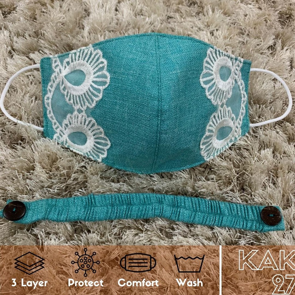 MASKER RENDA KAIN KATUN MADINA 3 LAPIS - HIJAU