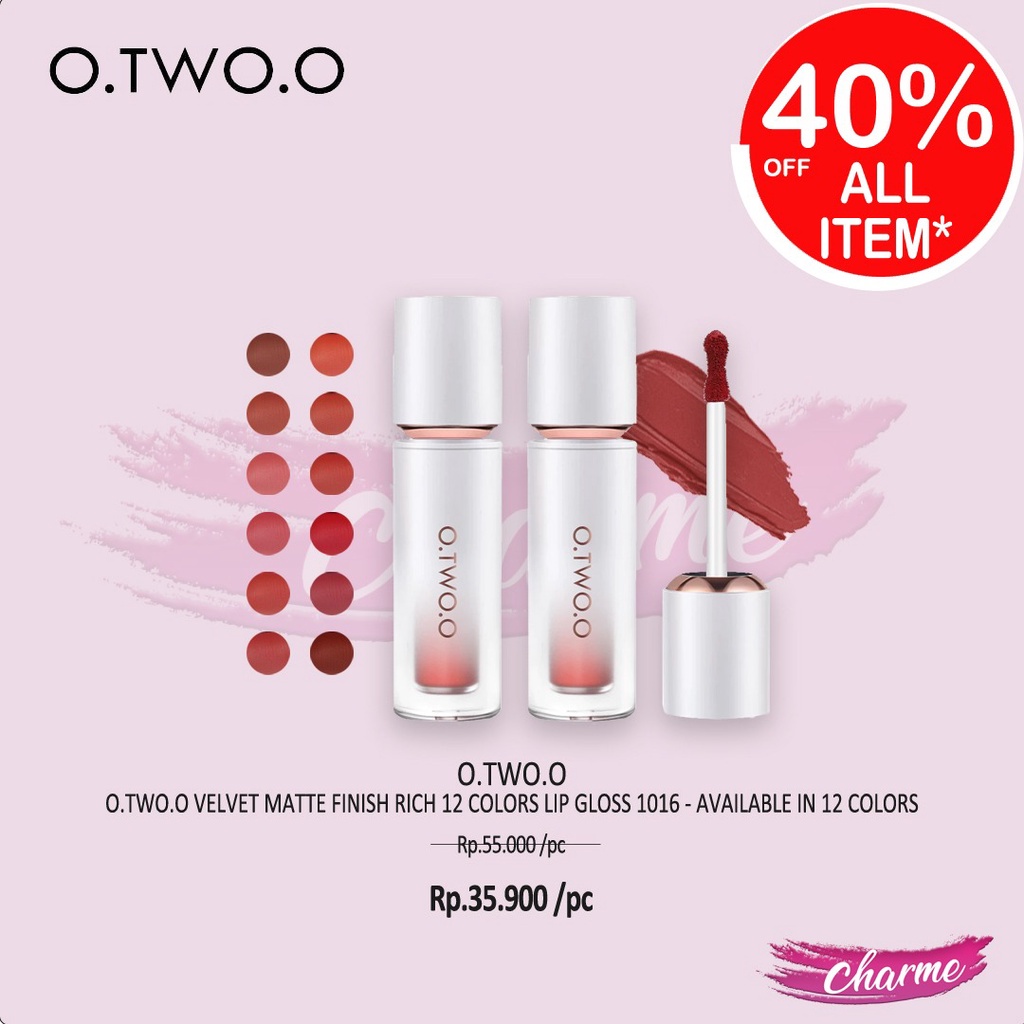 (READY &amp; ORI) O.TWO.O Otwoo Velvet Matte Finish Rich Colors Lip Gloss 1016