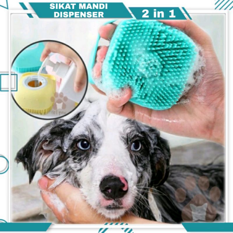 Sikat Mandi Dispenser Silicon Anjing Kucing Isi Shampo 2in1 Grooming - Pet Brush Sikat Mandi Anjing