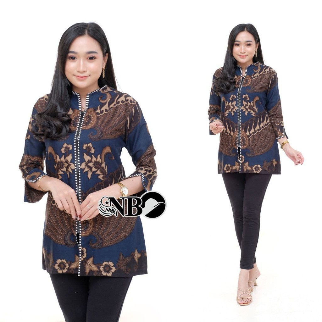 tey-17 Batik wanita ASJ SA HRB026 Kenongo Kemeja Tosca Pendek-B. Garuda Biru