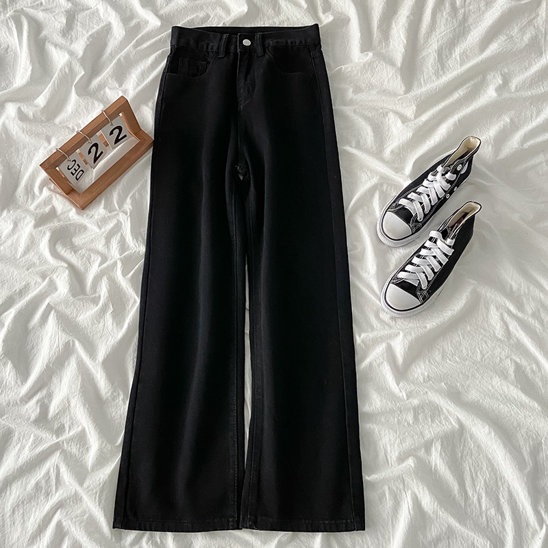 Black Korean New Women's Loose High Waist Wide Leg Jeans（realpict）