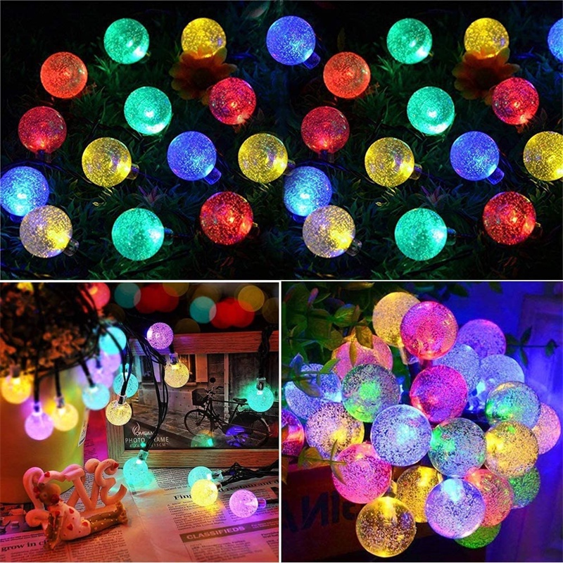 Lampu Hias Bola Kristal Lampu Hias Dekorasi Solar Panel 50 LED 7 Meter &amp; 30 LED 6.5M Lampu LED Tumblr Natal Hias Bulat Dekorasi Model Bola Kelereng Anggur Lampu Hias MALAM ROMANTIS tenaga matahari special Light String Ball String Lights Flash Christmas