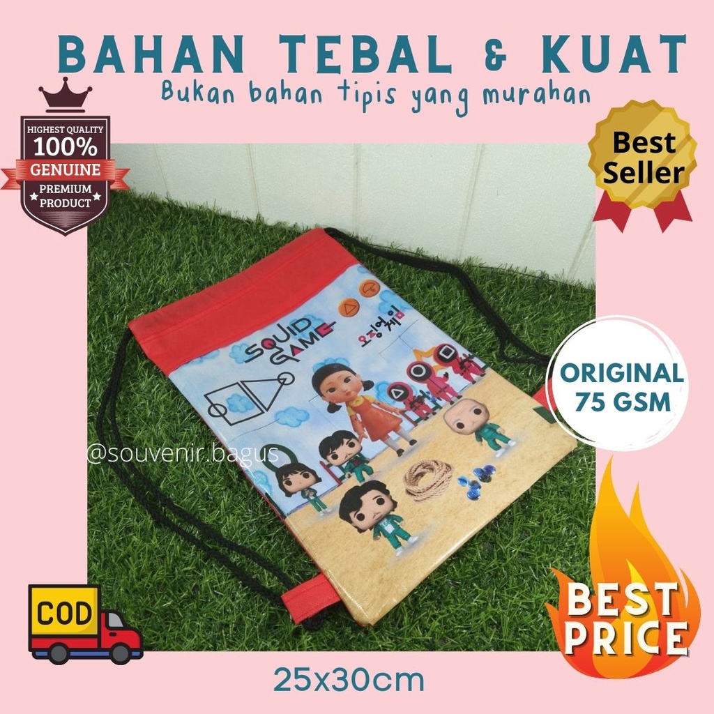 Tas Ultah Anak Squid Game Ready Stock Serut Backpack Souvenir Squid Game Tas Murah Merah Terlaris