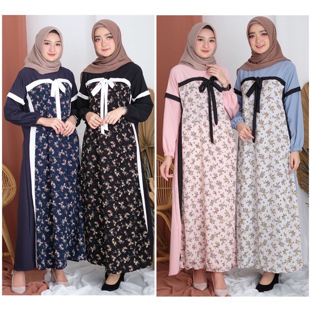 Ruairu MAXI SOHWA DRESS GAMIS JUMBO MONALISA BUNGA COMBI MOSCREPE GAMIS BUNGA 4 WARNA Murah