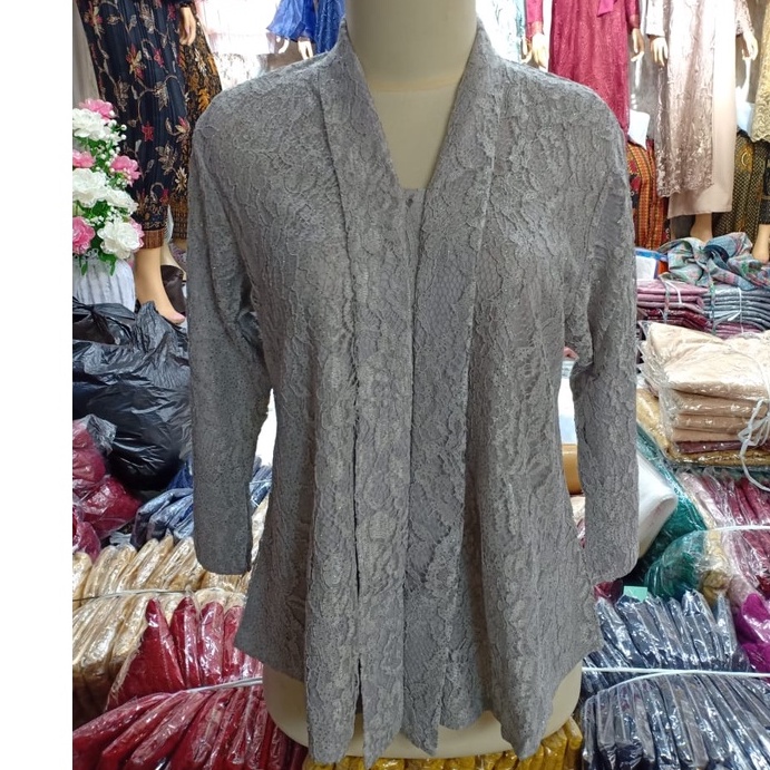 Kebaya Modern Brokat Atasan Floy Seri Warna-GREY