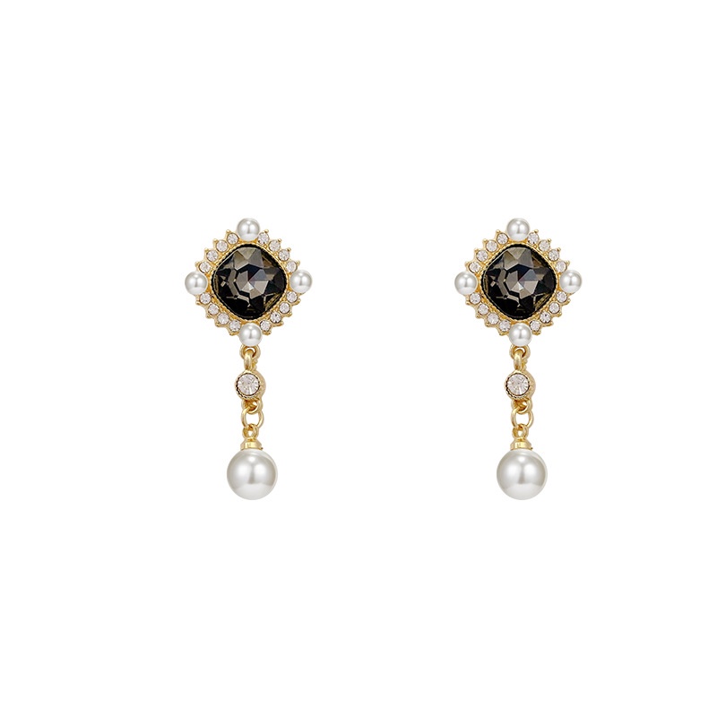 Anting S925 Silver Needle Bentuk Persegi Aksen Berlian Mutiara Gaya Perancis Untuk Wanita