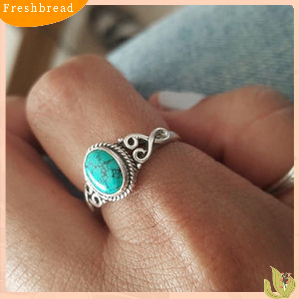 [TERLARIS]Antique Turquoise Natural Gemstone Bride Wedding Engagement Vintage Ring Gift