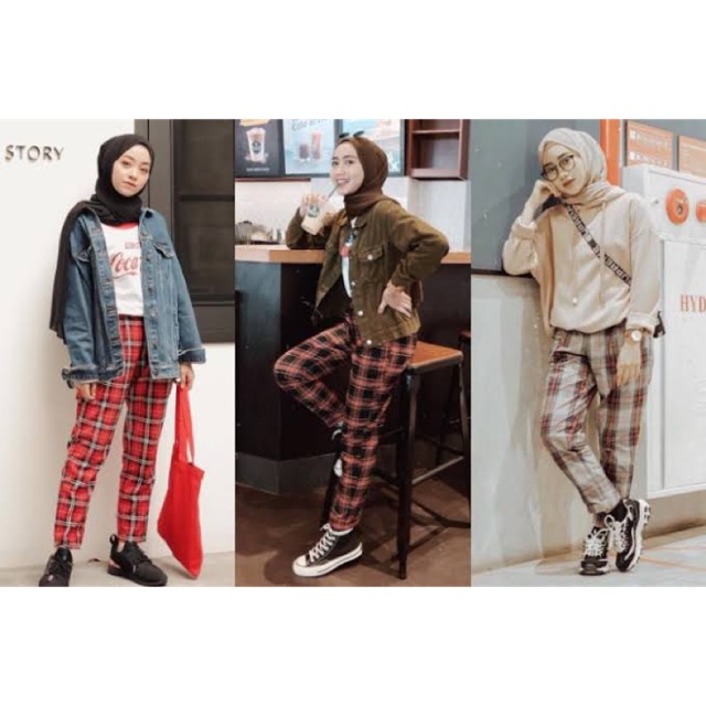 Celana Kotak-Kotak Luna/Celana Kotak Nissa /Celana Kotak Trend News/Celana Wanita Luna Kotak