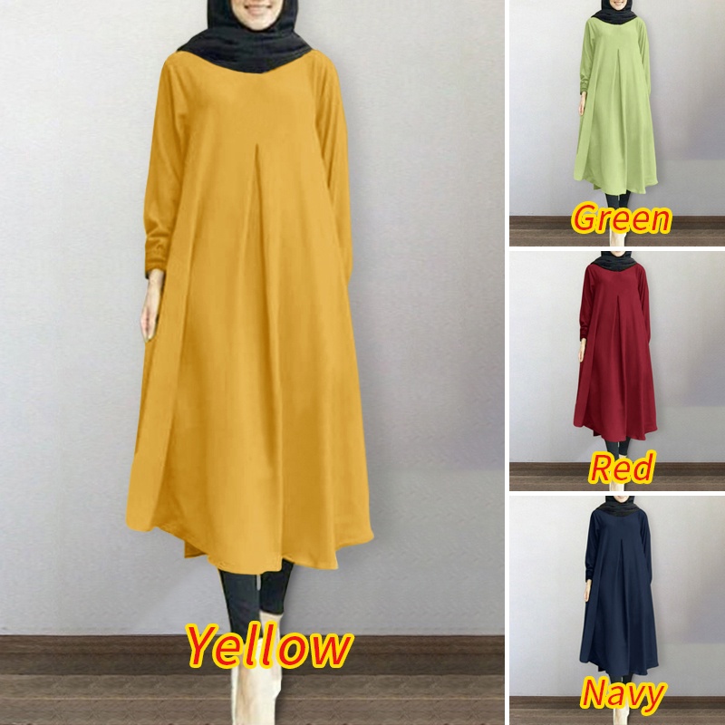 ZANZEA Women Solid Color Casual Button Cuffs Muslim Long Dress