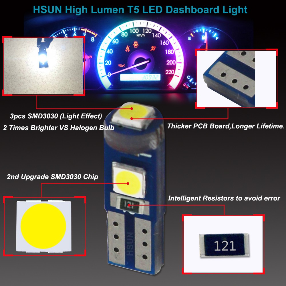 1Pcs T5 W1.2W 3SMD 3030 LED Lampu Interior Mobil Auto Side Light T5 LED Dashboard Gauge Instrumen Lampu Bohlam dashboard mobil lampu lampu