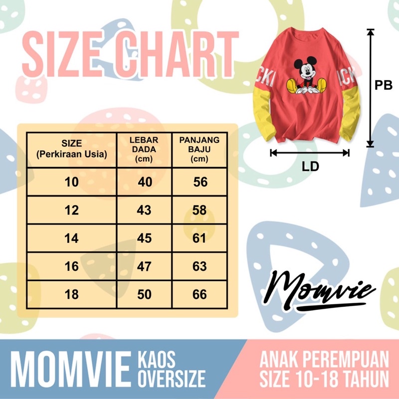 MOMVIE oversize kaos karakter lengan panjang size 10-18 y by paddlekids long sleeve