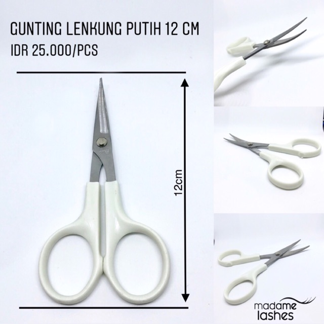 

RB Gunting lengkung PUTIH 12cm & 10cm / Gunting bulu mata / Gunting scot /gunting tajam / gunting